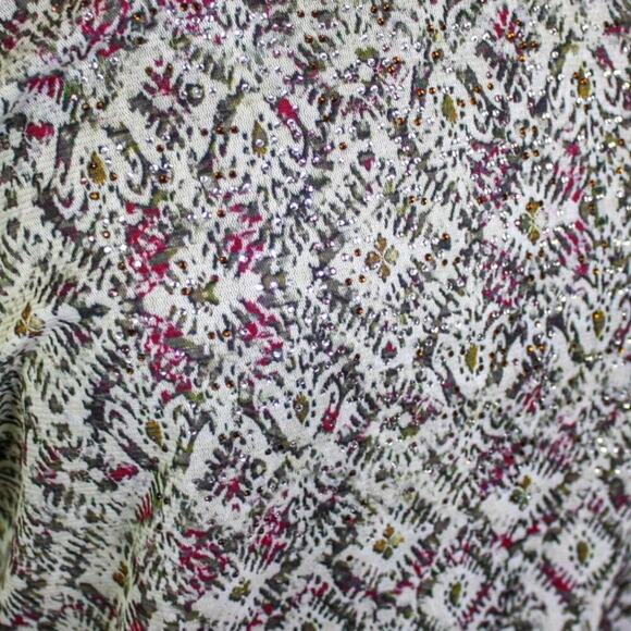 Chico's Blouson Blouse Top Short Sleeves Block Print Glitter Detail 2 - Picture 3 of 4